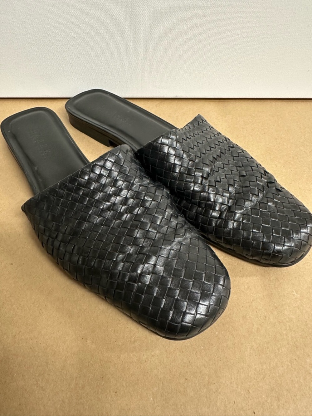 Woven Leather Slide Sandals - Black